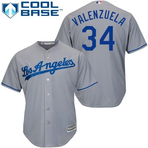 Dodgers #34 Fernando Valenzuela Grey Cool Base Stitched Youth MLB Jersey